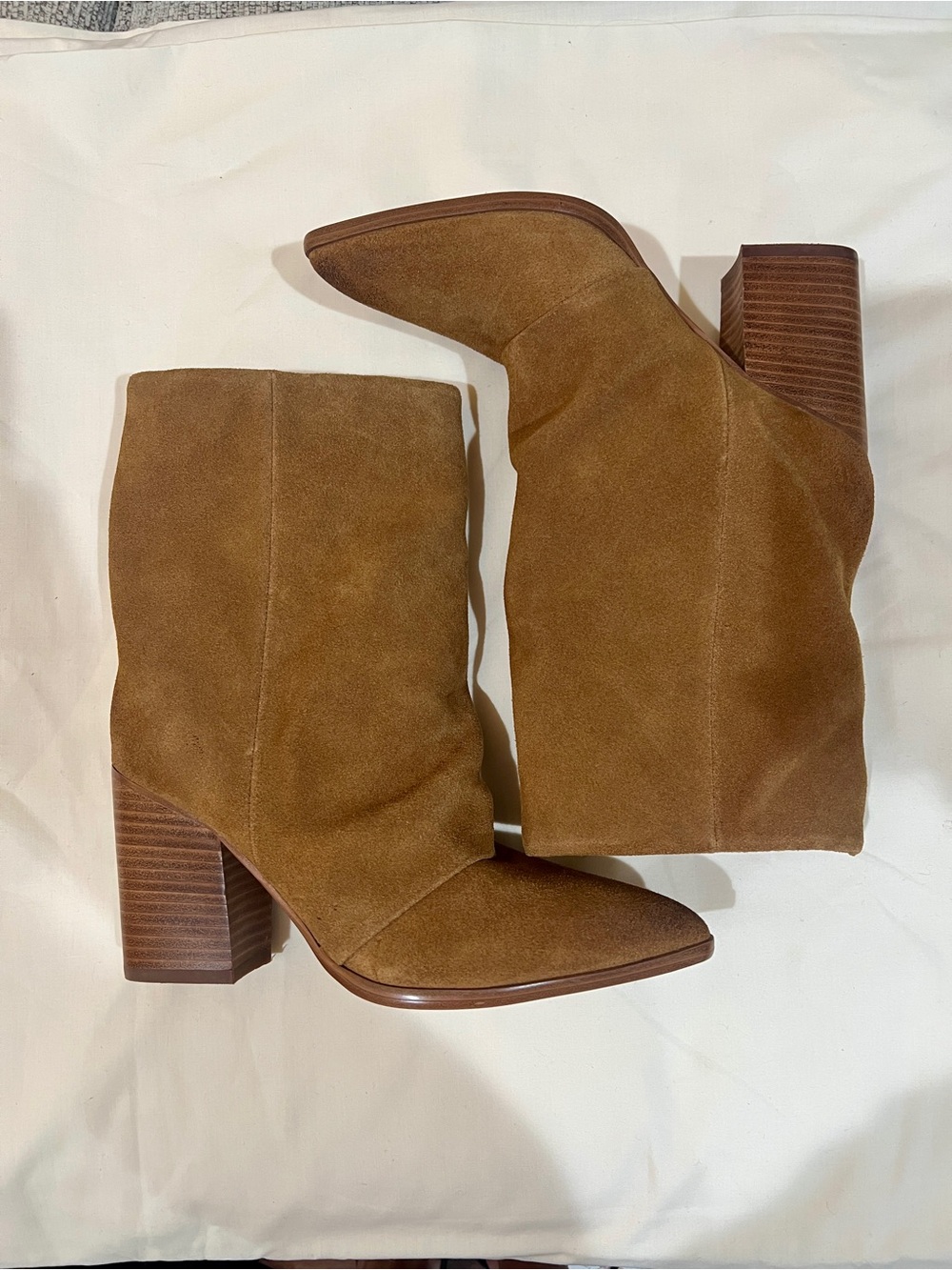 Nine West Chaye Slouchy Cognac Suede Block Heel Boots Size 7.5